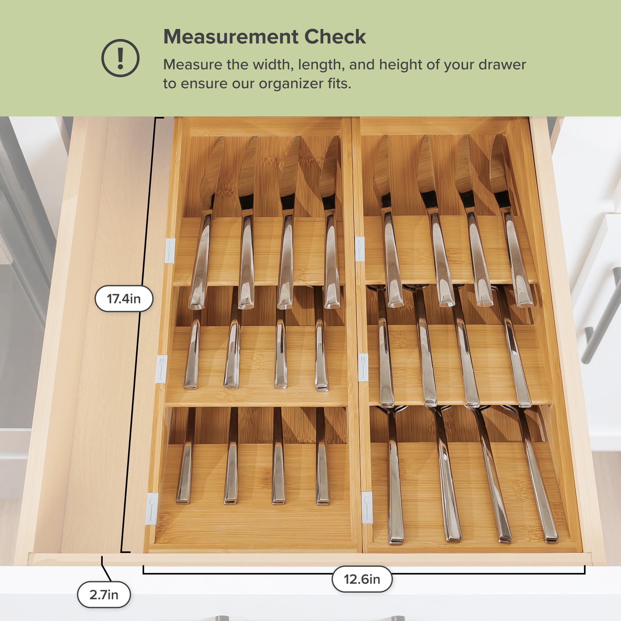 KitchenEdge Premium Kitchen Drawer Organizer, Bamboo
