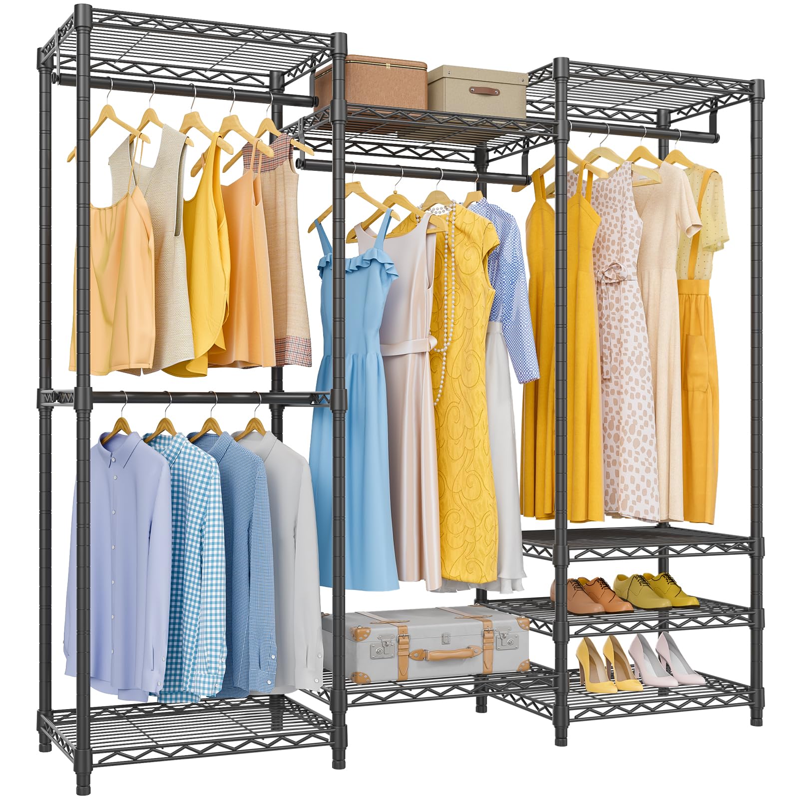 VIPEK V5 Portable Closet Wardrobe Heavy Duty Clothes Rack, Freestanding Clothing Rack with 4 Hang Rods & 8 Shelves, Adjustable Custom Closet Rack