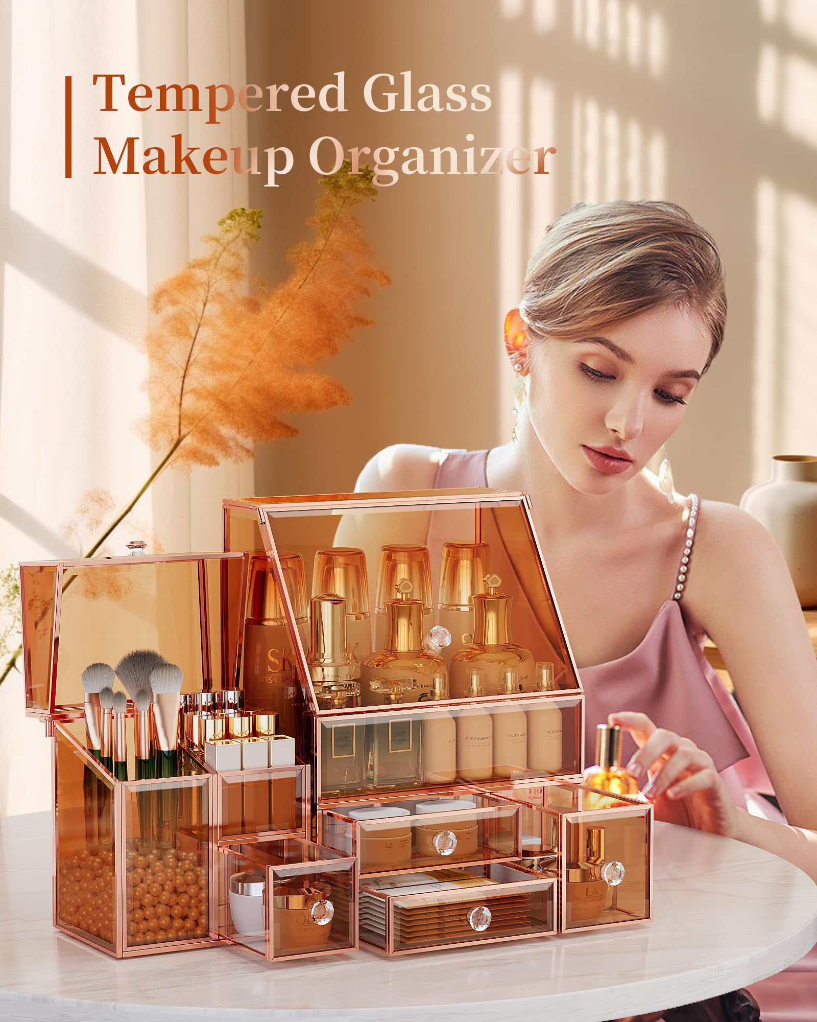 Youdepot Tempered Glass Makeup Organizer