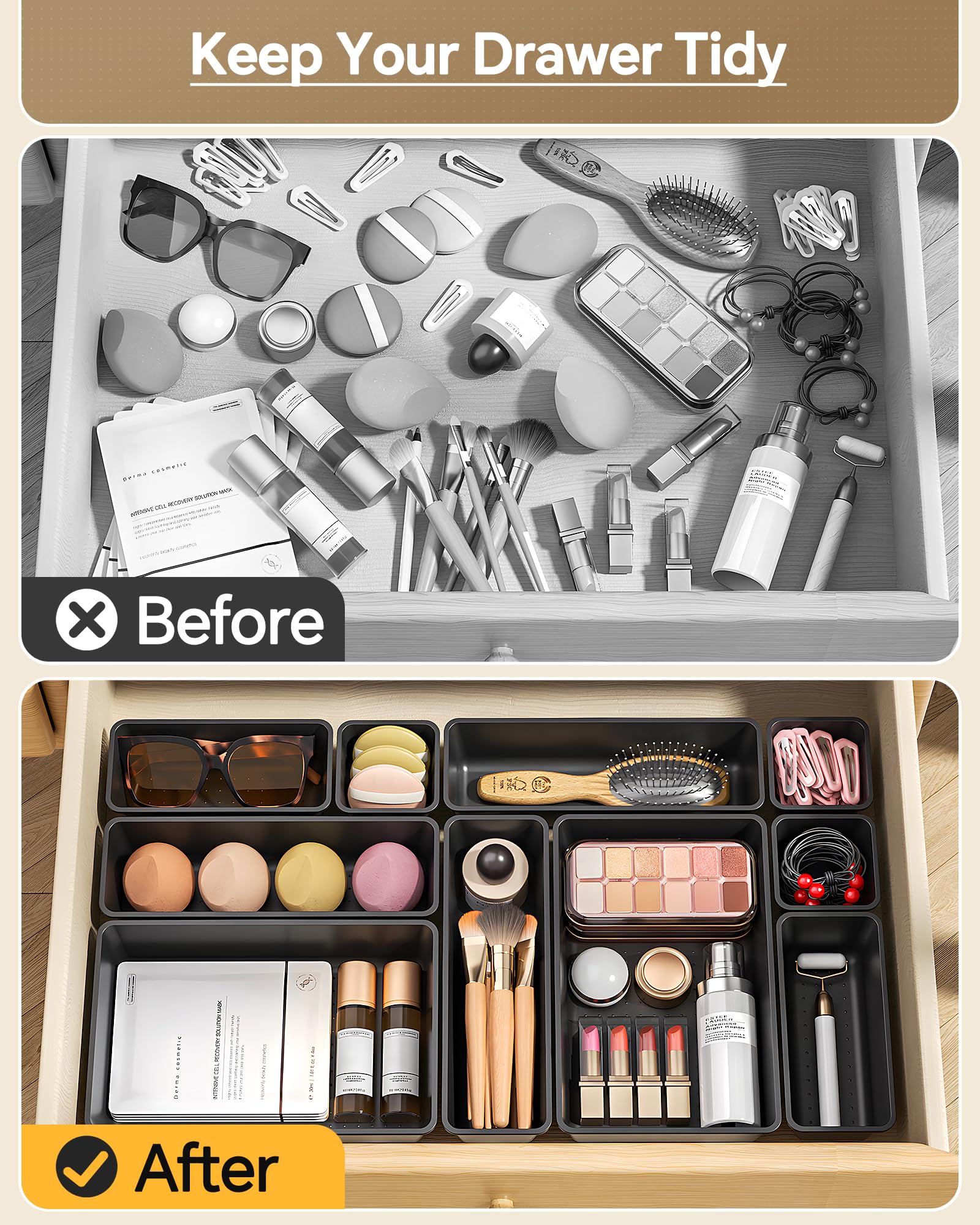 KEMETHY 25 PCS Plastic Drawer Organizers Set
