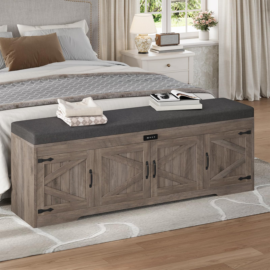 Farmhouse Shoe Storage Bench with Cushion Seat