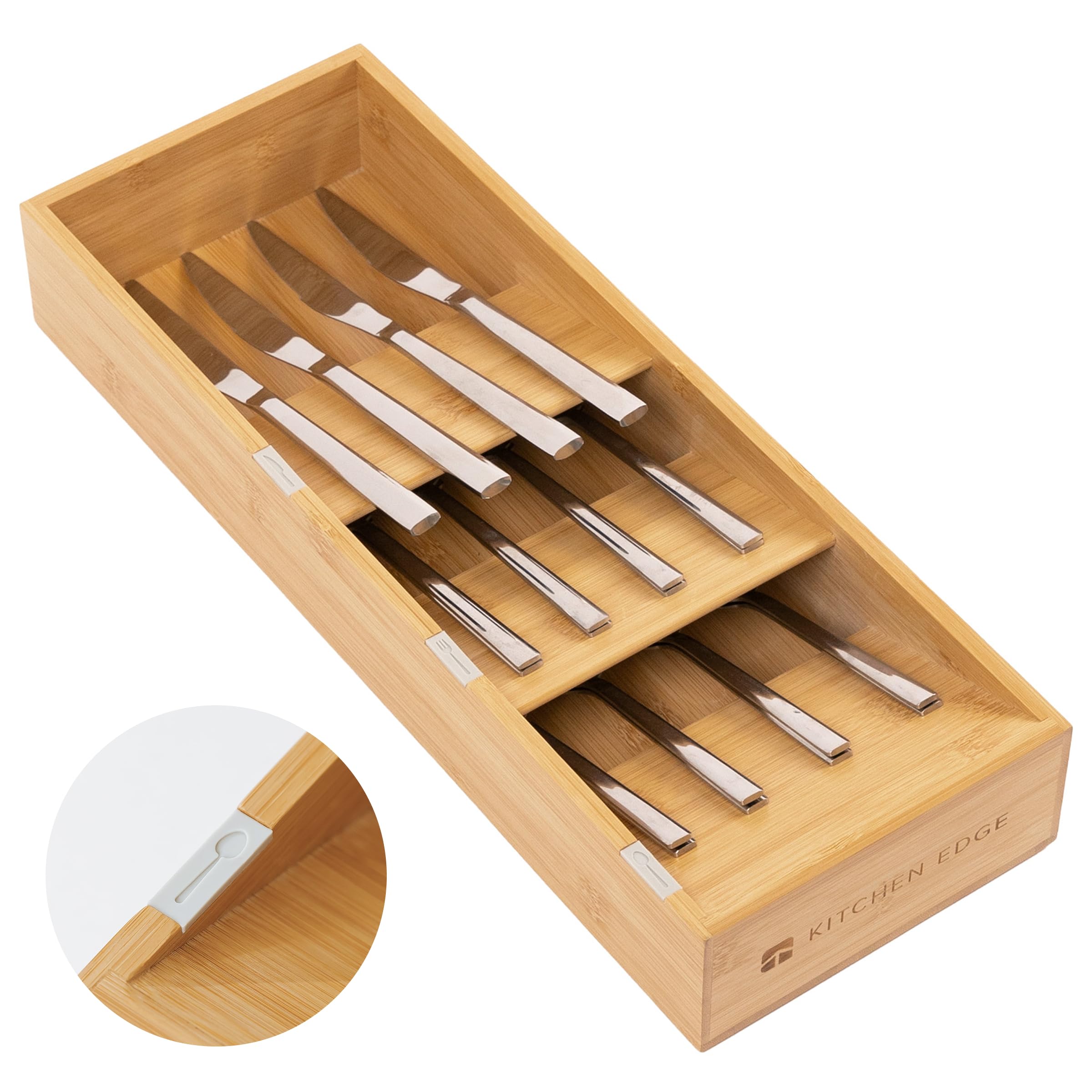 KitchenEdge Premium Kitchen Drawer Organizer, Bamboo