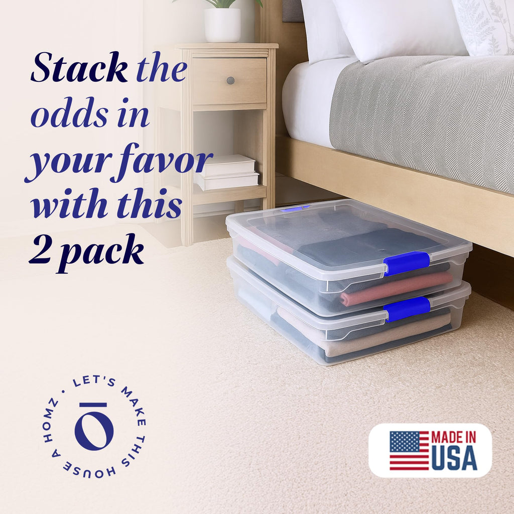 HOMZ Clear Latching Underbed Plastic Storage