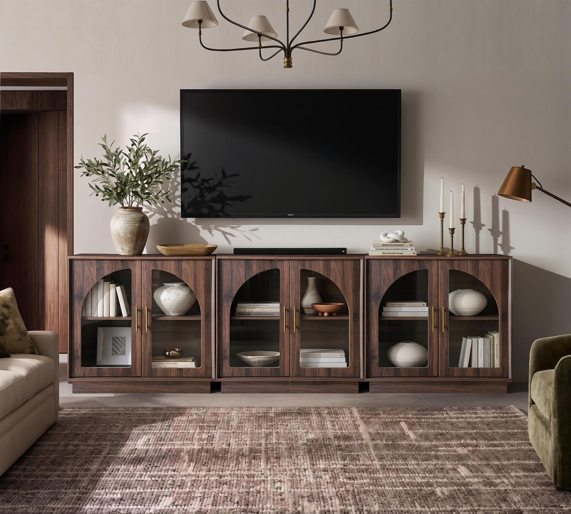 FORTUNETEC Sideboard Buffet Cabinet with Storage, Modern Accent Cabinet with Arched Doors & Shelf, 31.5" Modular Media Console, Minimalist Credenza for Living Room Kitchen Dining Room Entryway