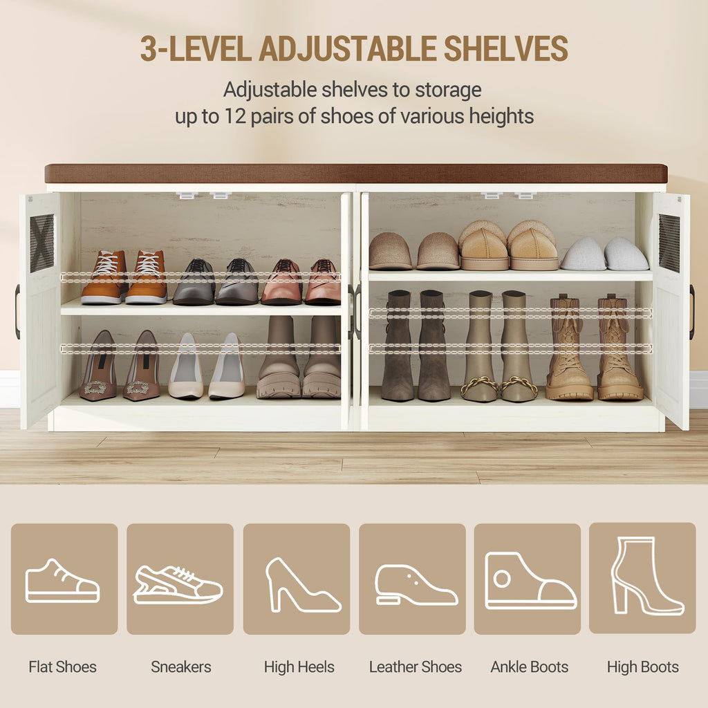 2 Tier Shoe Storage Bench with Cushion Seat