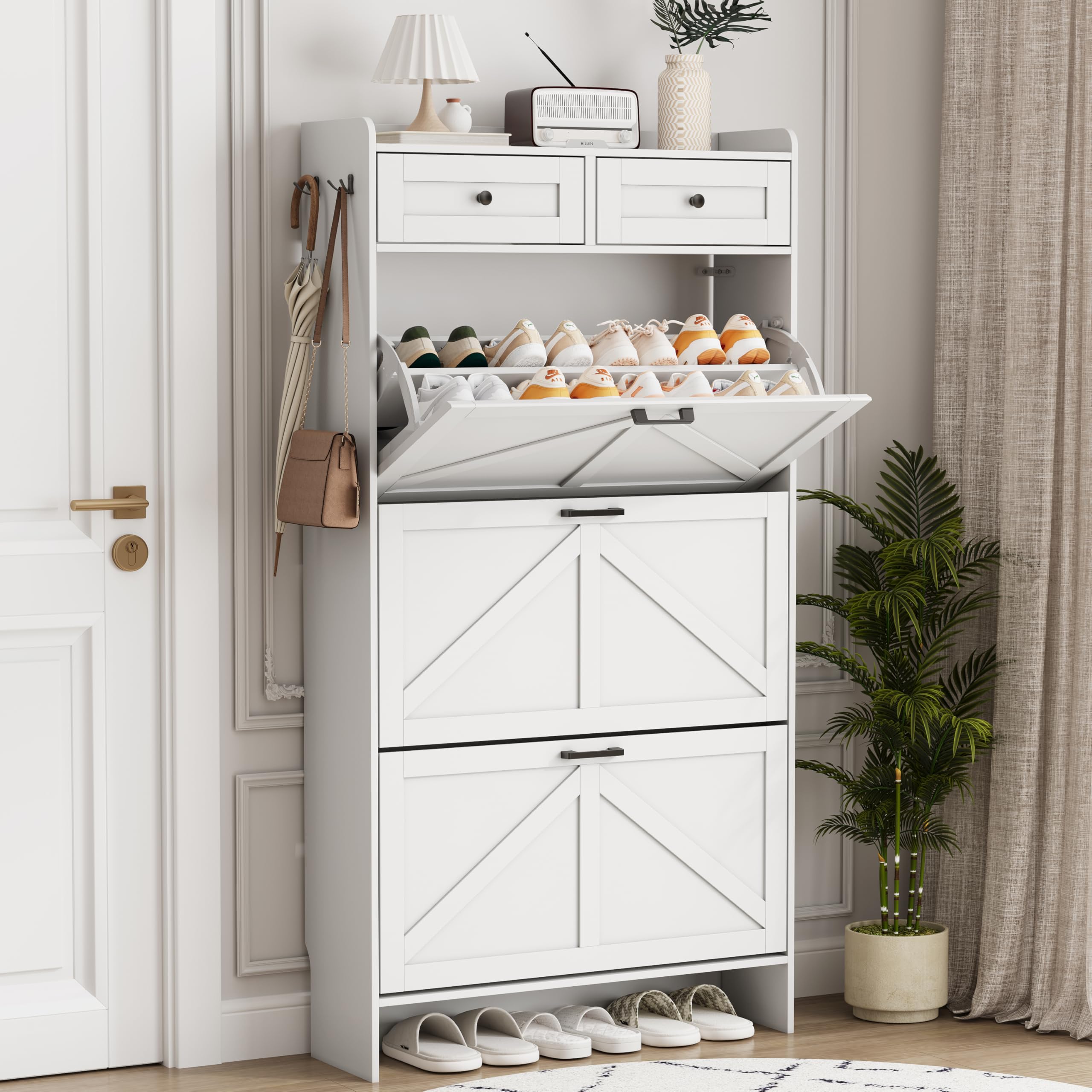 Xixini Shoe Cabinet Flip Drawers & Top Drawers