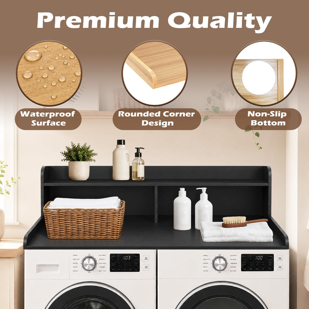 Royxen Laundry Countertop with 2-Tier Shelf Universal Fit, Washer and Dryer Countertop with Storage Space, Shelf Height 12 Inches, Solid Wood