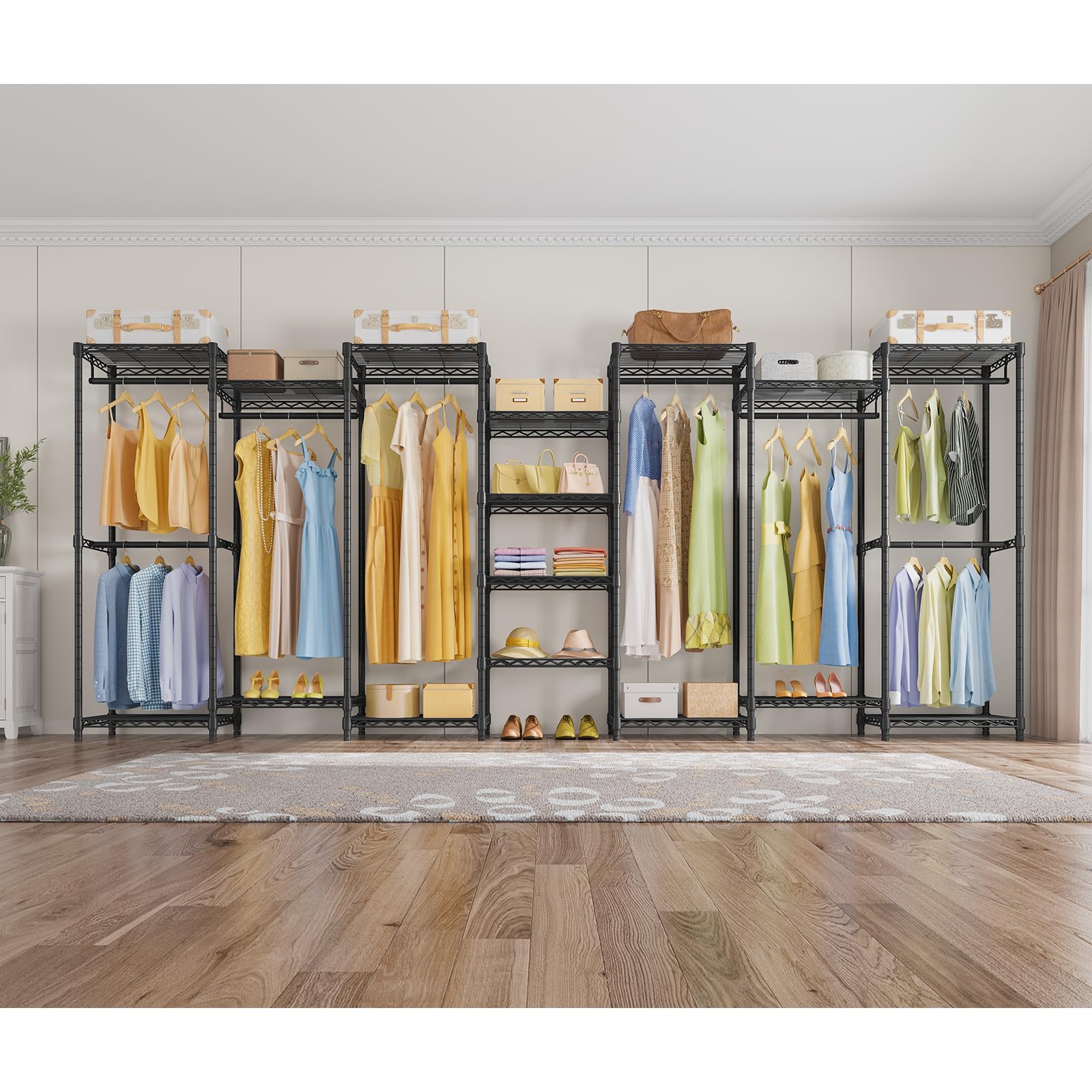 VIPEK V5 Portable Closet Wardrobe Heavy Duty Clothes Rack, Freestanding Clothing Rack with 4 Hang Rods & 8 Shelves, Adjustable Custom Closet Rack