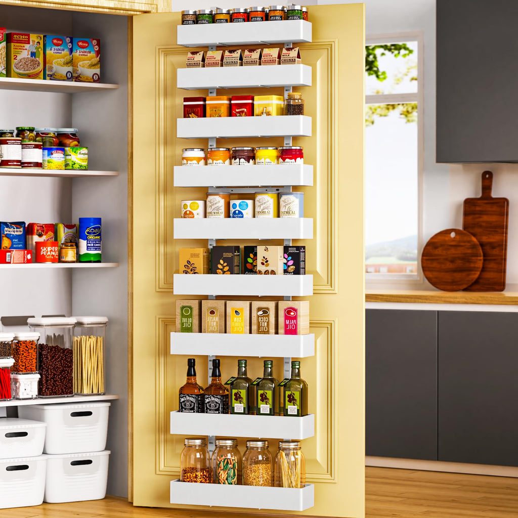 Moforoco 9-Tier Over The Door Pantry Organizer, Pantry Organization And Storage, Black Metal Hanging Spice Rack Shelves Door, Home & Kitchen Essentials, Laundry Room Bathroom Organization