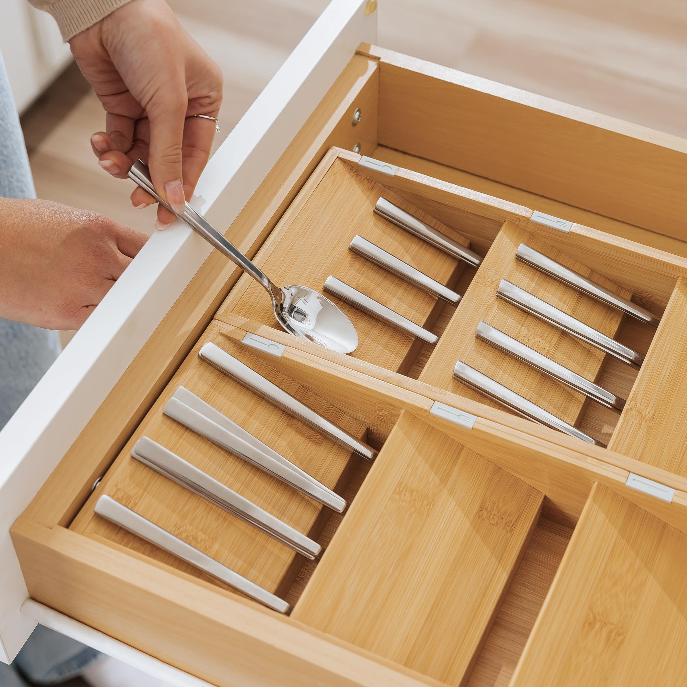 KitchenEdge Premium Kitchen Drawer Organizer, Bamboo