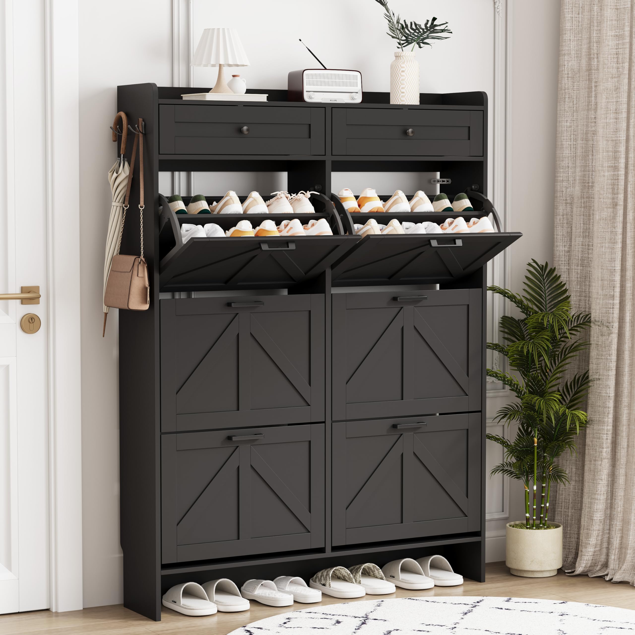 Xixini Shoe Cabinet Flip Drawers & Top Drawers