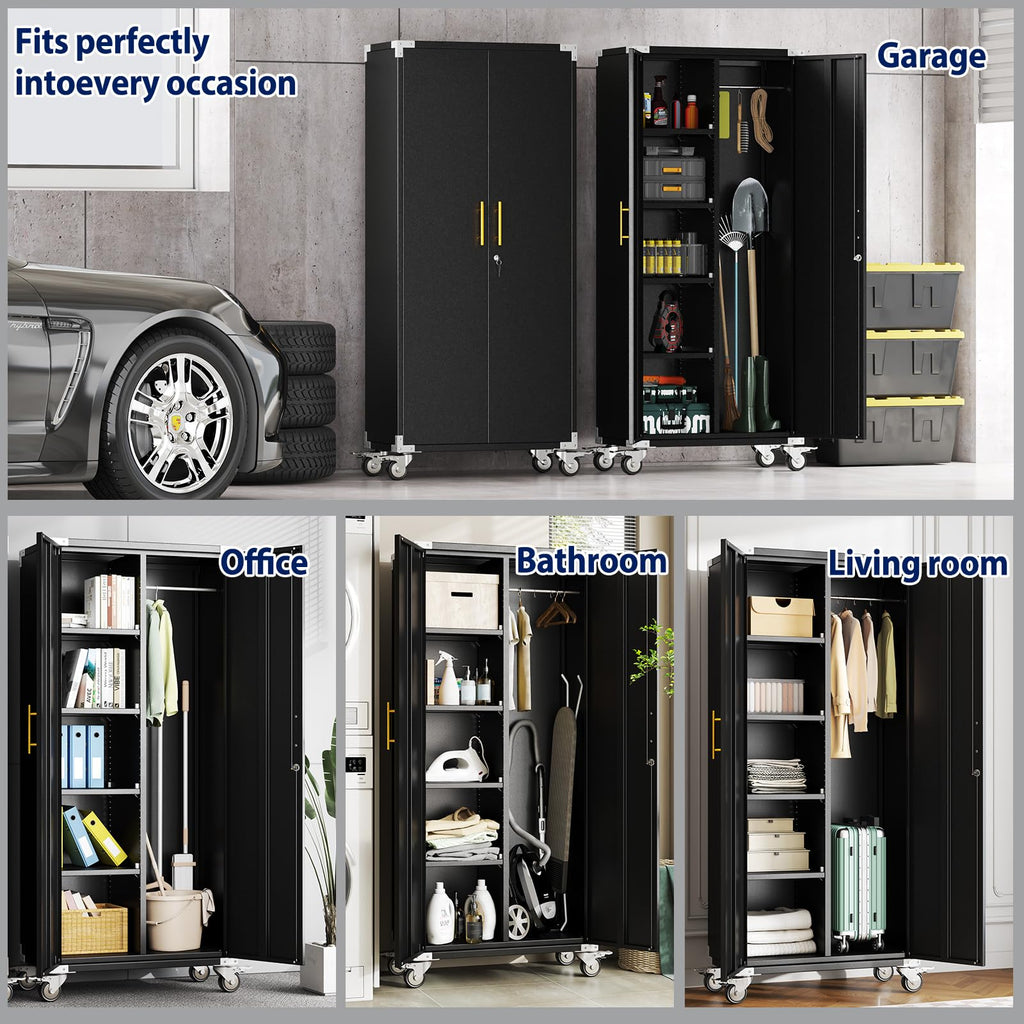 Tall Broom Storage Cabinet for Cleaning Tools