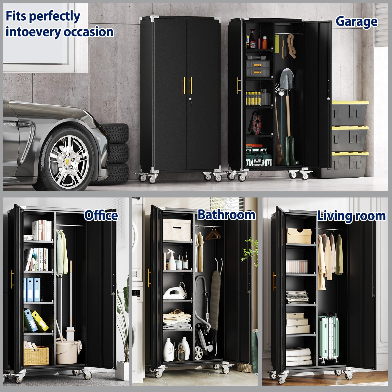 Tall Broom Storage Cabinet for Cleaning Tools