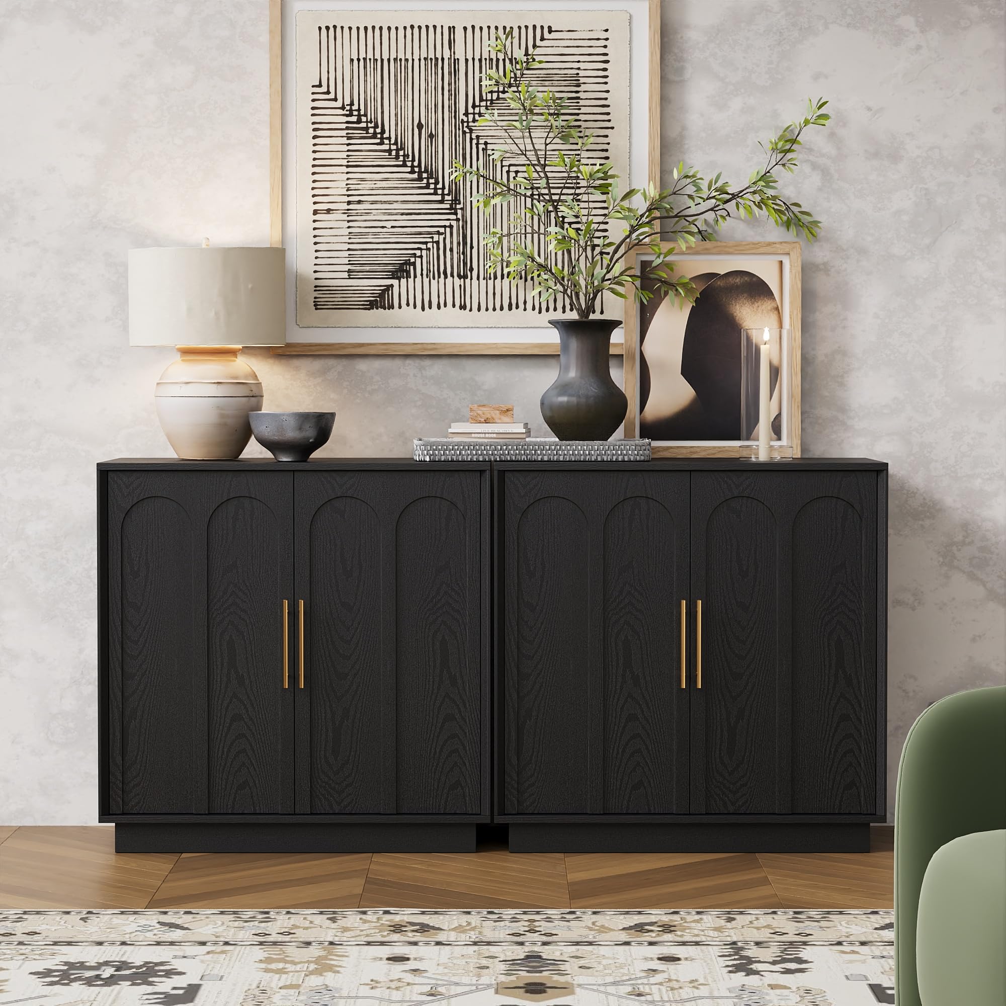 FORTUNETEC Sideboard Buffet Cabinet with Storage, Modern Accent Cabinet with Arched Doors & Shelf, 31.5" Modular Media Console, Minimalist Credenza for Living Room Kitchen Dining Room Entryway
