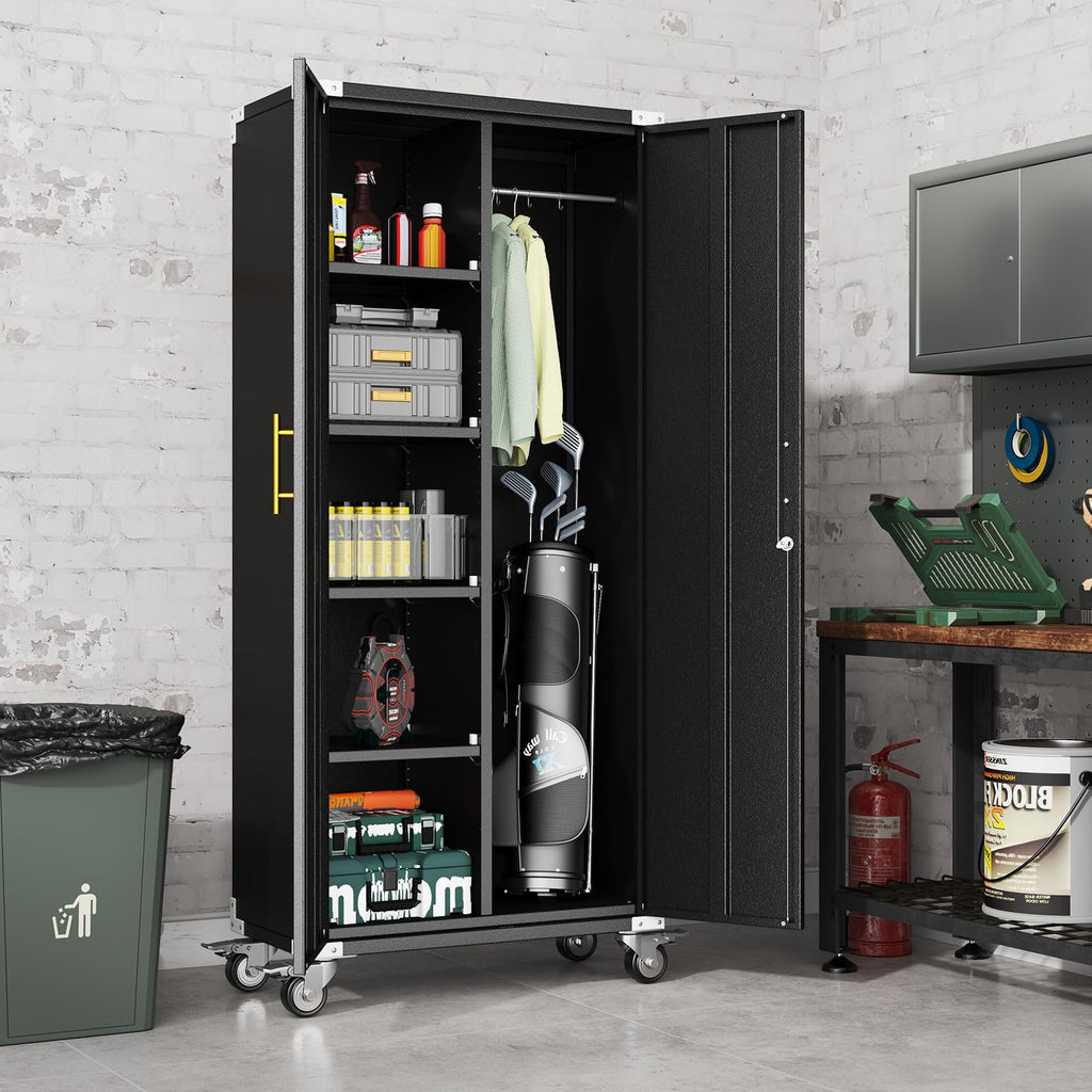Tall Broom Storage Cabinet for Cleaning Tools