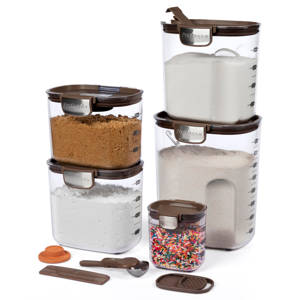 ProKeeper+ Airtight Food Storage Container Set – Clear Plastic Flour and Sugar Canister Set with Magnetic Accessories for Kitchen Organization