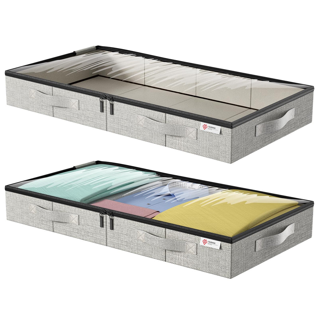 Under Bed Storage Containers,Underbed Storage 4.5 Inches Low Profile with Sturdy Sidewalls/Bottom for Clothes, Blanket, Pillows and Shoes,Storage Organizer with Lids, Under the Bed Storage Bags 2Pack