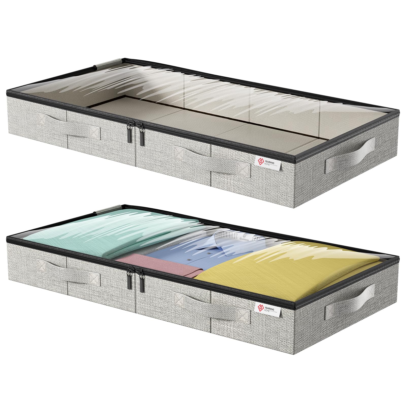 Under Bed Storage Containers,Underbed Storage 4.5 Inches Low Profile with Sturdy Sidewalls/Bottom for Clothes, Blanket, Pillows and Shoes,Storage Organizer with Lids, Under the Bed Storage Bags 2Pack