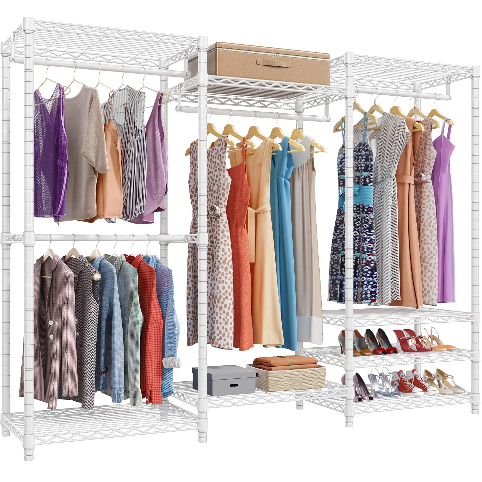 VIPEK V5 Portable Closet Wardrobe Heavy Duty Clothes Rack, Freestanding Clothing Rack with 4 Hang Rods & 8 Shelves, Adjustable Custom Closet Rack