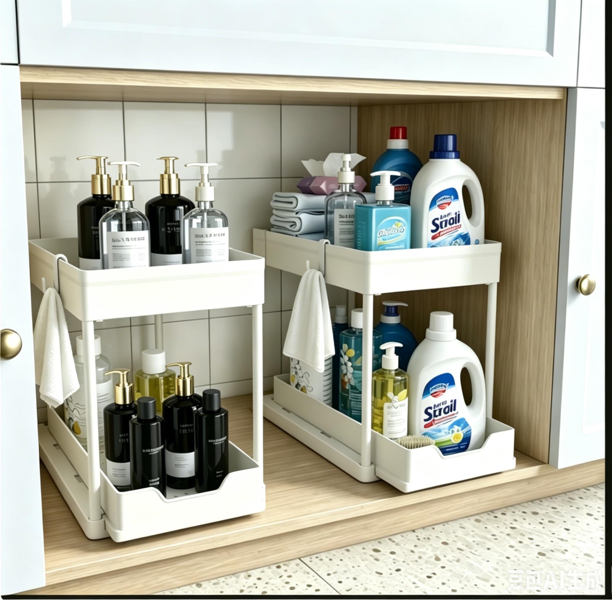 DEKAVA Under Sink Organizer 2 Pack，Bathroom Cabinet Organizer，2 Tier Sliding Cabinet Basket Organizer Drawer, Multi-Purpose Bath Collection Baskets for Bathroom