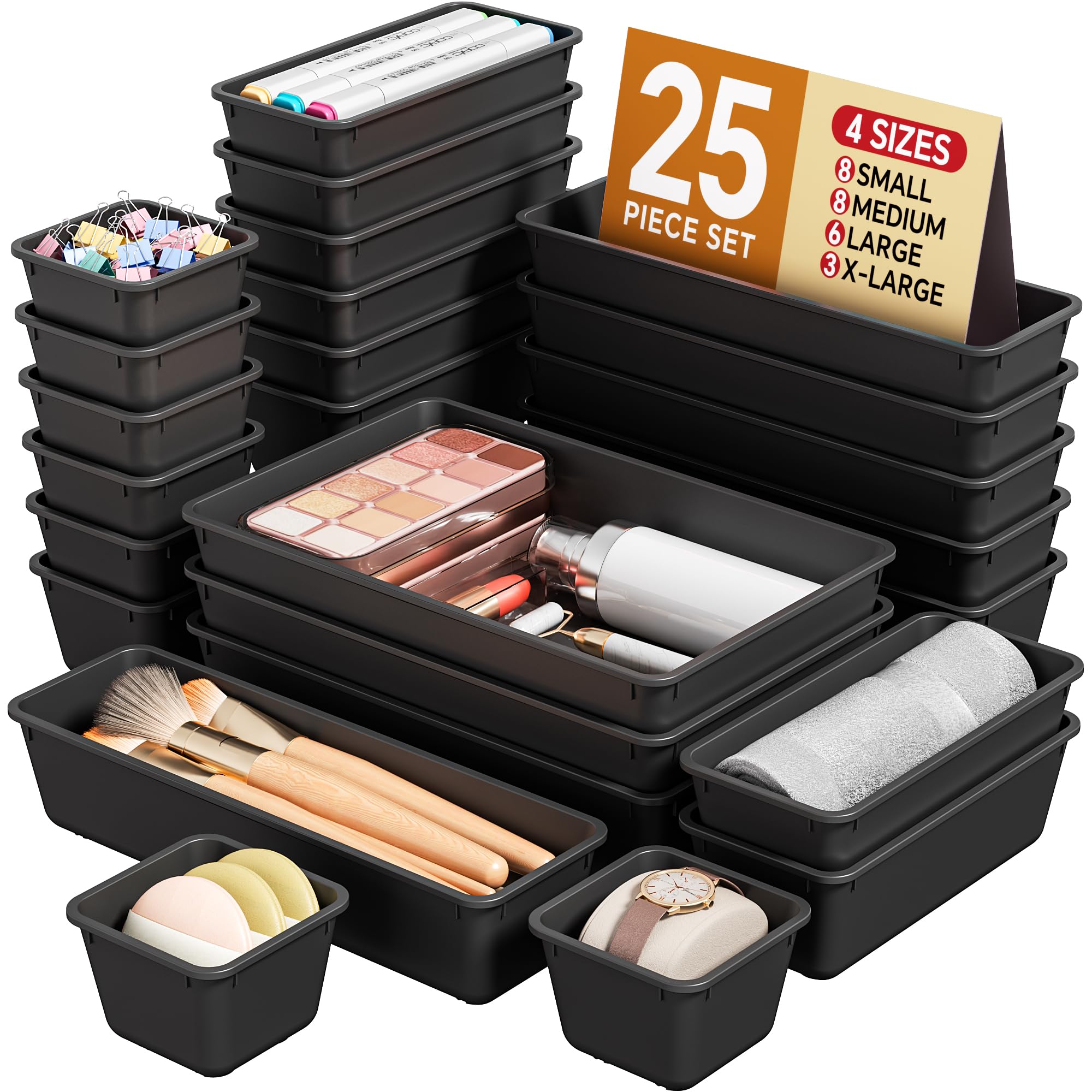 KEMETHY 25 PCS Plastic Drawer Organizers Set