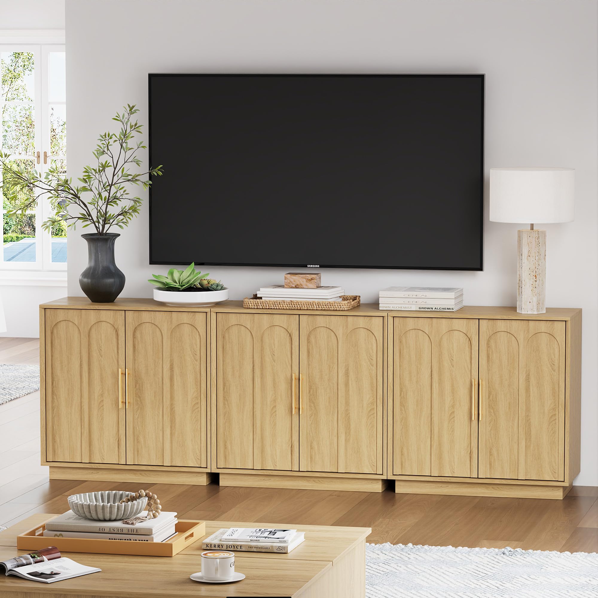 FORTUNETEC Sideboard Buffet Cabinet with Storage, Modern Accent Cabinet with Arched Doors & Shelf, 31.5" Modular Media Console, Minimalist Credenza for Living Room Kitchen Dining Room Entryway