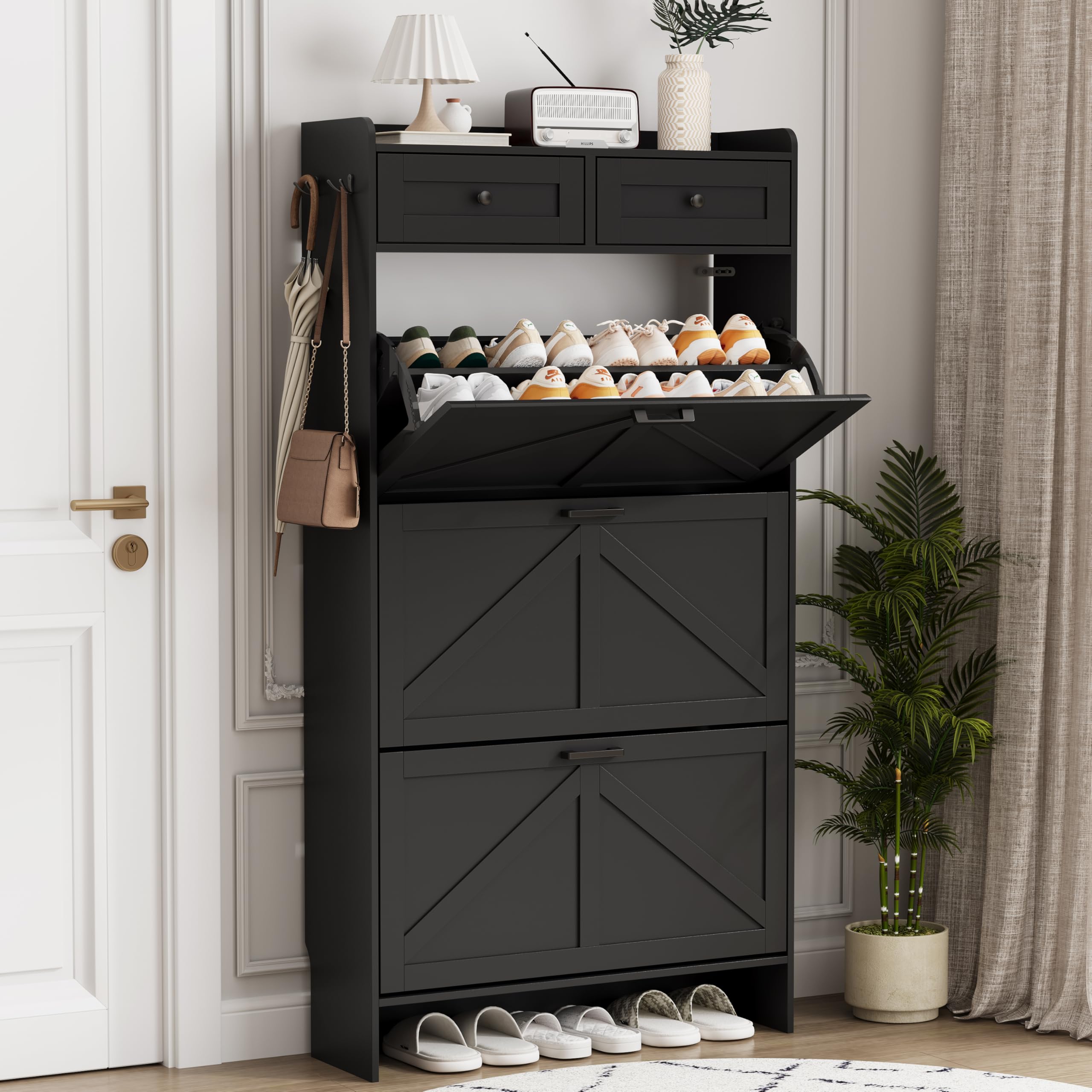Xixini Shoe Cabinet Flip Drawers & Top Drawers