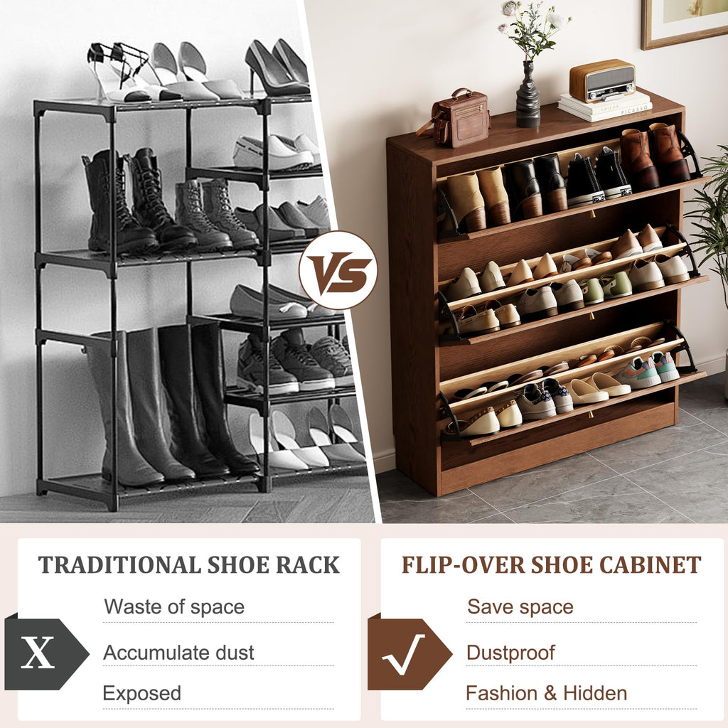 Wood Shoe Storage Cabinet with Flip Drawers