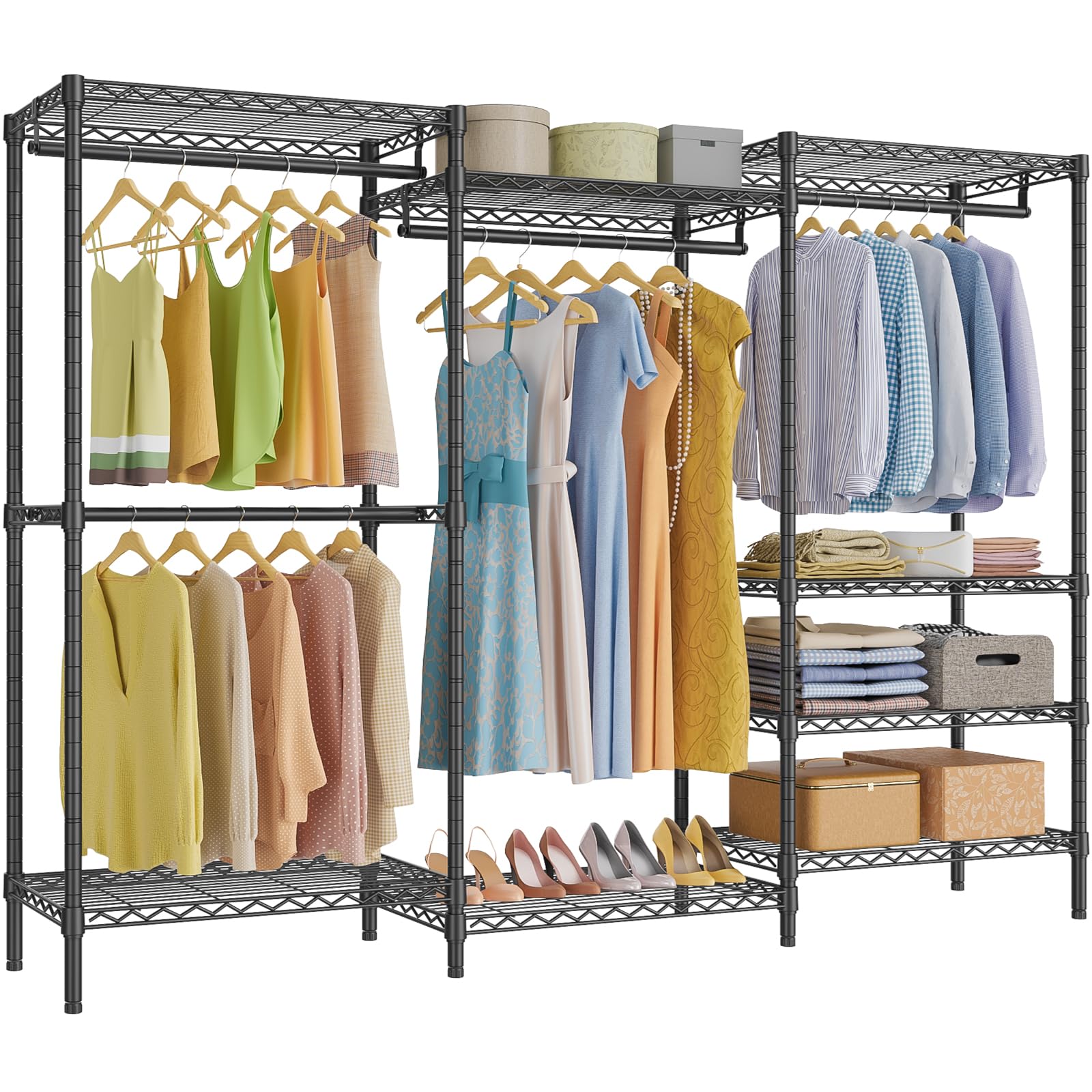 VIPEK V5 Portable Closet Wardrobe Heavy Duty Clothes Rack, Freestanding Clothing Rack with 4 Hang Rods & 8 Shelves, Adjustable Custom Closet Rack