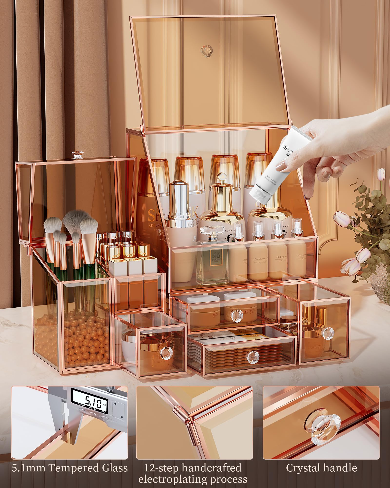 Youdepot Tempered Glass Makeup Organizer