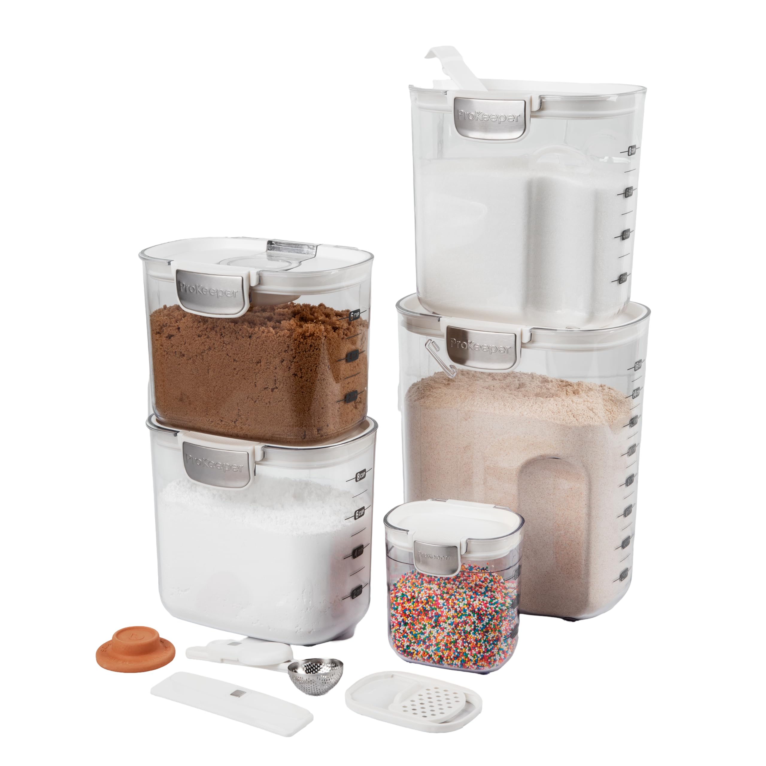 ProKeeper+ Airtight Food Storage Container Set – Clear Plastic Flour and Sugar Canister Set with Magnetic Accessories for Kitchen Organization