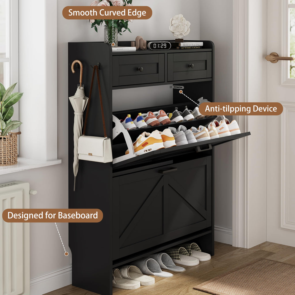 Xixini Shoe Cabinet Flip Drawers & Top Drawers