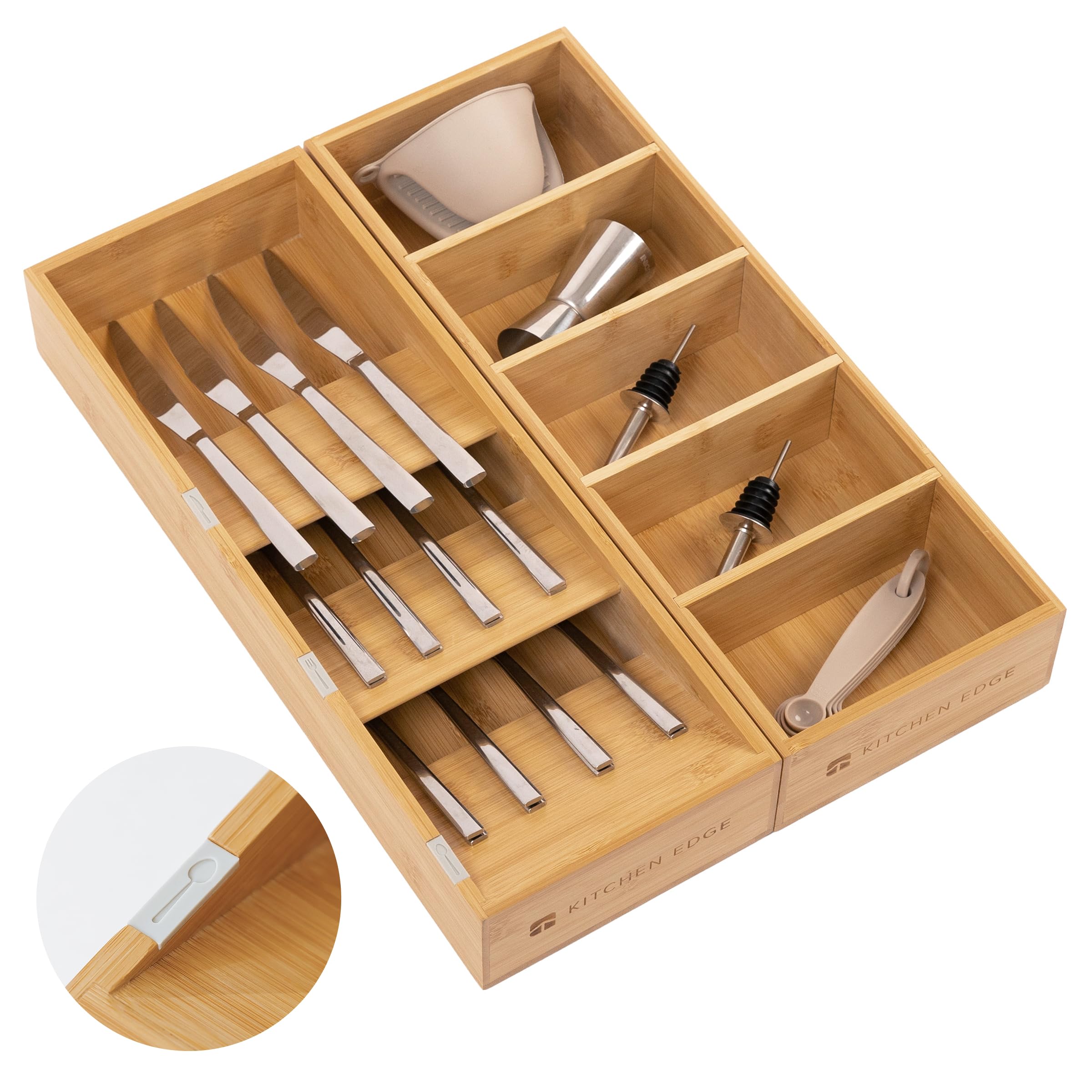 KitchenEdge Premium Kitchen Drawer Organizer, Bamboo