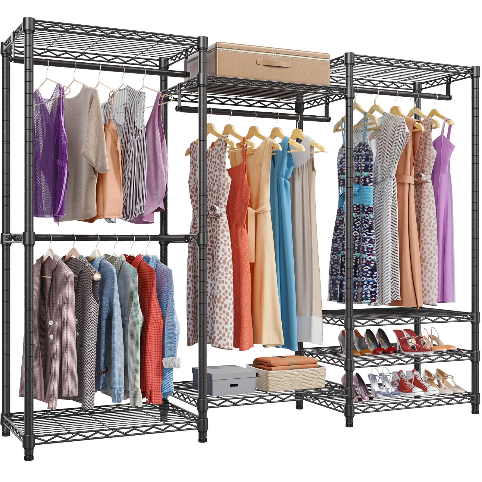 VIPEK V5 Portable Closet Wardrobe Heavy Duty Clothes Rack, Freestanding Clothing Rack with 4 Hang Rods & 8 Shelves, Adjustable Custom Closet Rack
