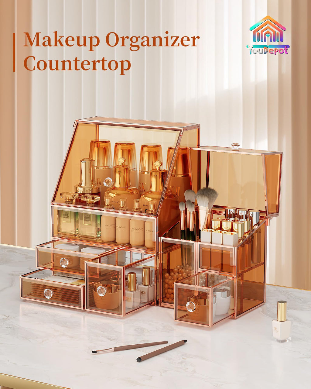 Youdepot Tempered Glass Makeup Organizer