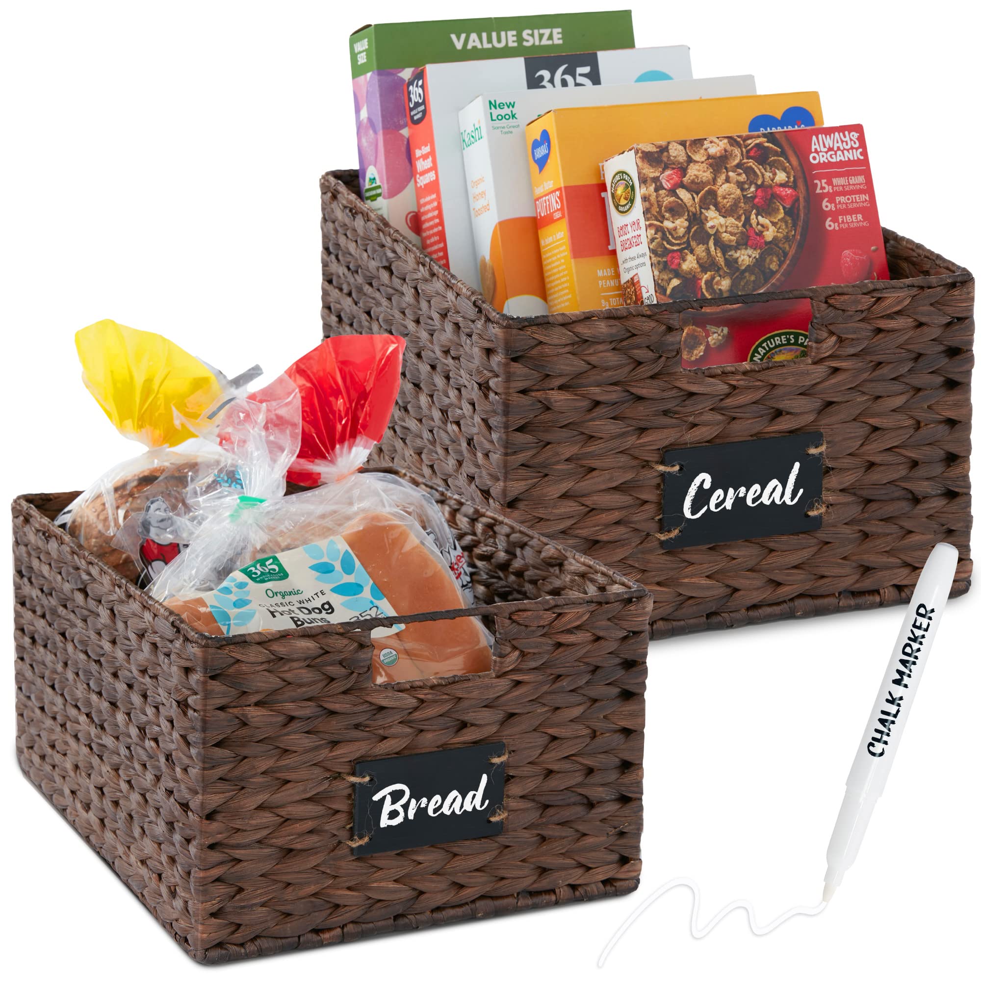 Best Choice Products Set of Woven Water Hyacinth Pantry Baskets w/Chalkboard Label, Chalk Marker
