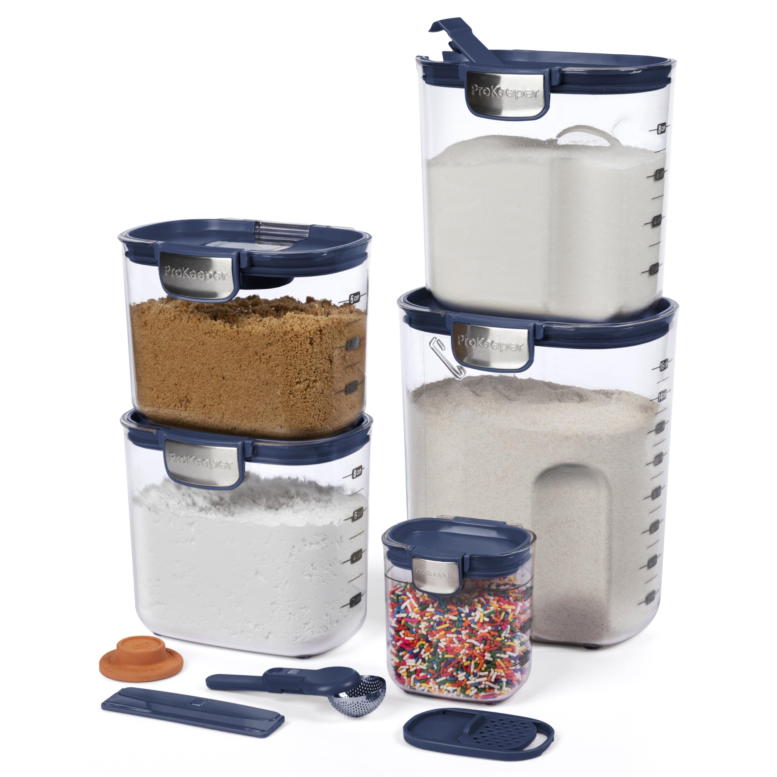 ProKeeper+ Airtight Food Storage Container Set – Clear Plastic Flour and Sugar Canister Set with Magnetic Accessories for Kitchen Organization