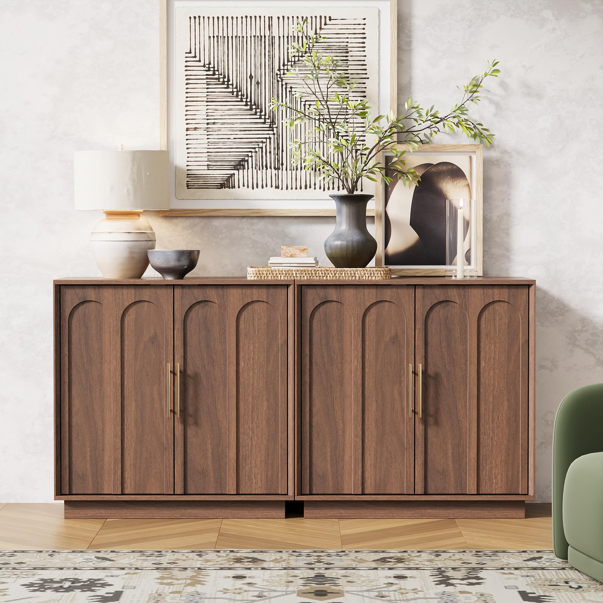 FORTUNETEC Sideboard Buffet Cabinet with Storage, Modern Accent Cabinet with Arched Doors & Shelf, 31.5" Modular Media Console, Minimalist Credenza for Living Room Kitchen Dining Room Entryway