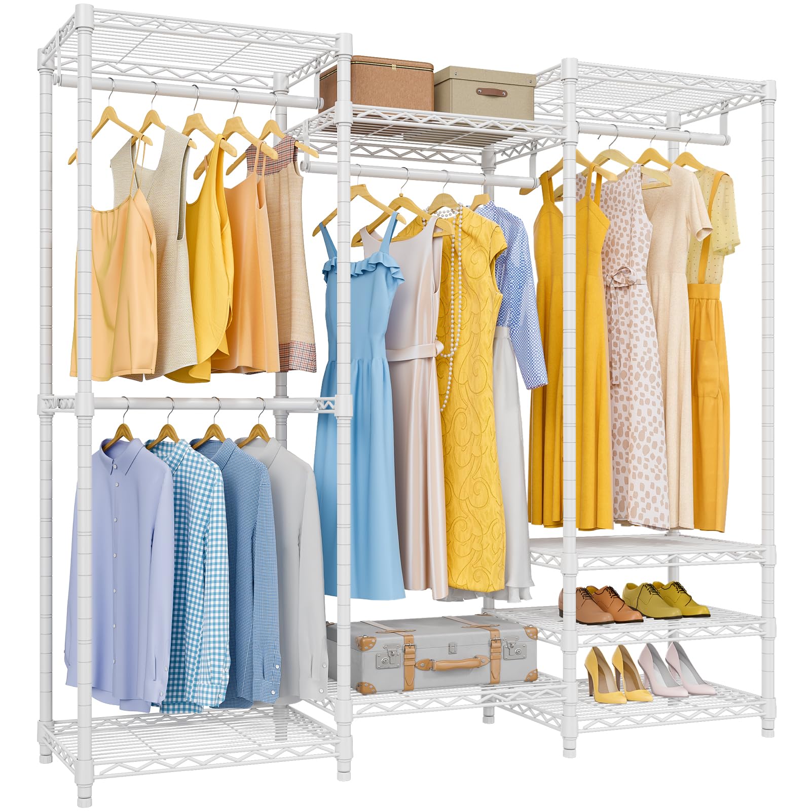 VIPEK V5 Portable Closet Wardrobe Heavy Duty Clothes Rack, Freestanding Clothing Rack with 4 Hang Rods & 8 Shelves, Adjustable Custom Closet Rack