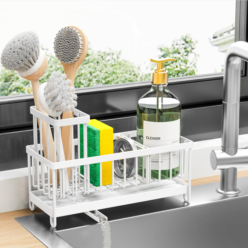 Cisily Sponge Holder for Kitchen Sink, Sink Caddy Organizer with High Brush Holder, Kitchen Countertop Organizers and Storage Essentials