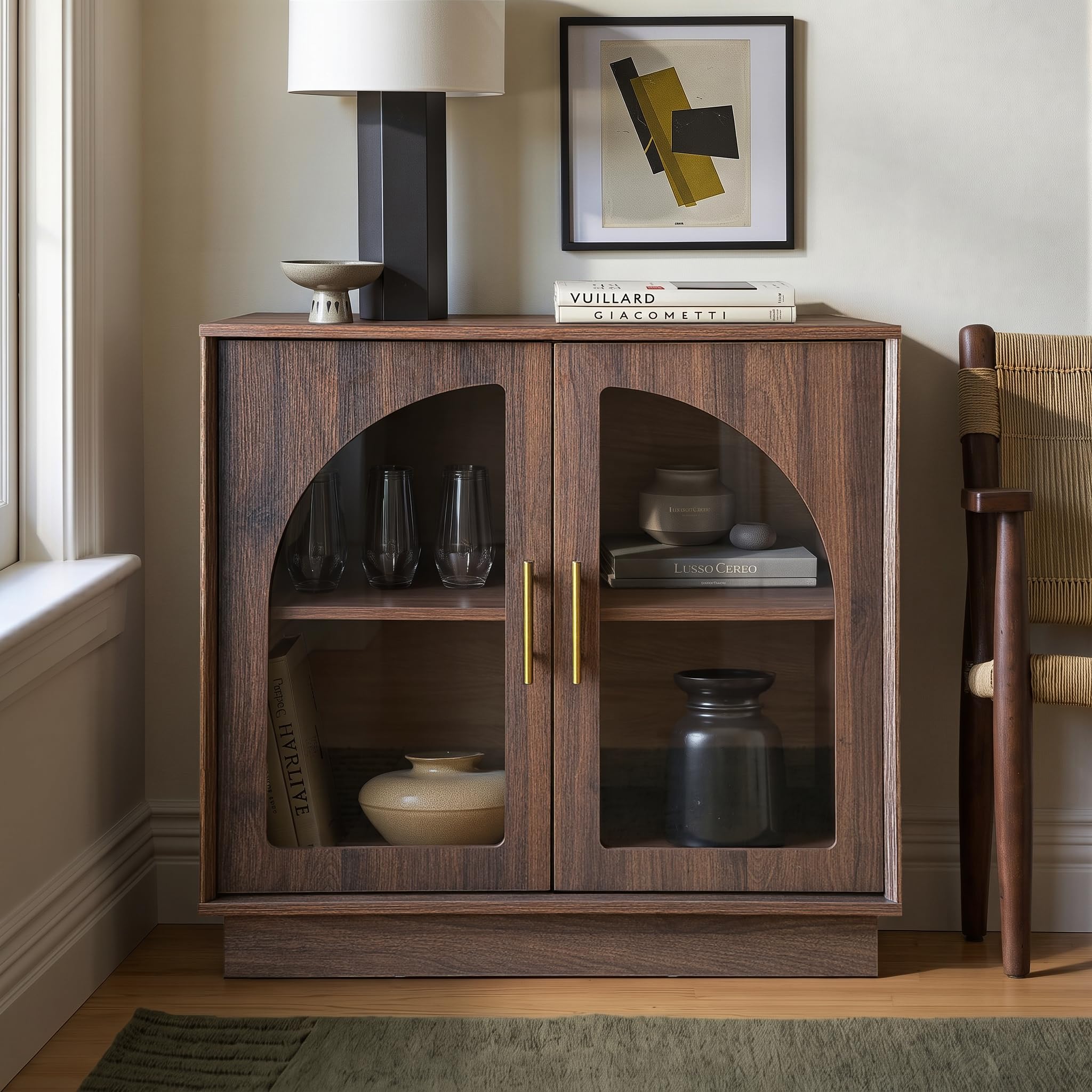 FORTUNETEC Sideboard Buffet Cabinet with Storage, Modern Accent Cabinet with Arched Doors & Shelf, 31.5" Modular Media Console, Minimalist Credenza for Living Room Kitchen Dining Room Entryway