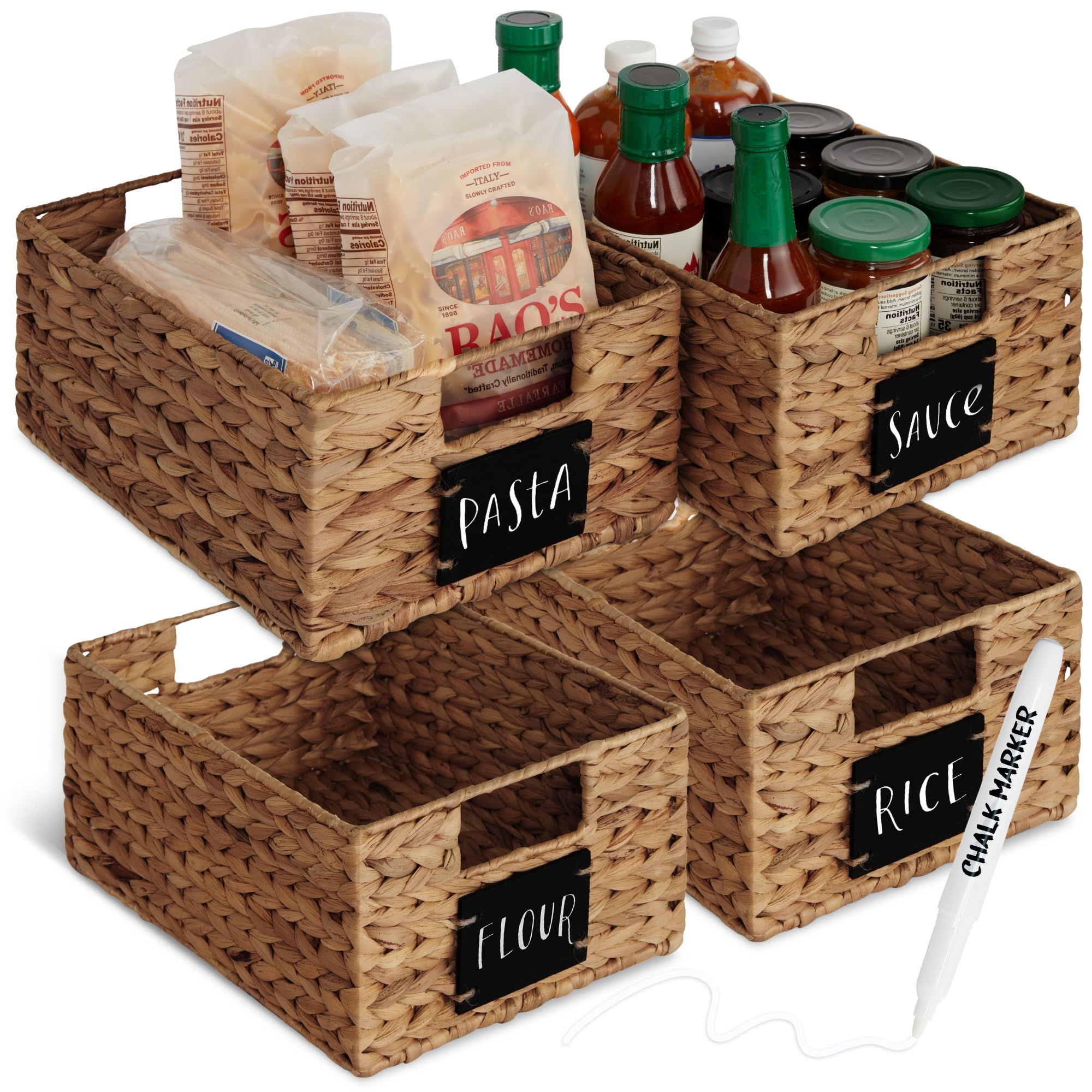 Best Choice Products Set of Woven Water Hyacinth Pantry Baskets w/Chalkboard Label, Chalk Marker