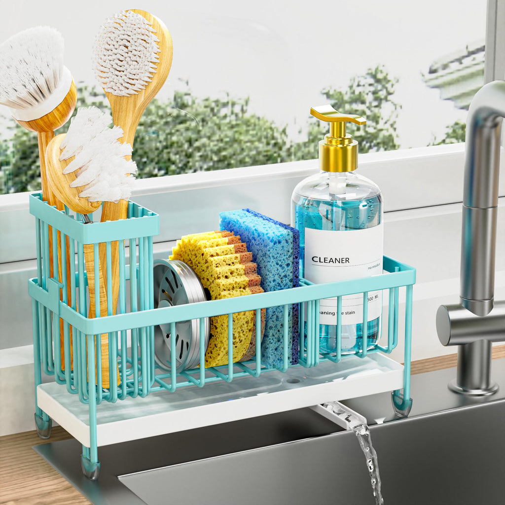 Cisily Sponge Holder for Kitchen Sink, Sink Caddy Organizer with High Brush Holder, Kitchen Countertop Organizers and Storage Essentials