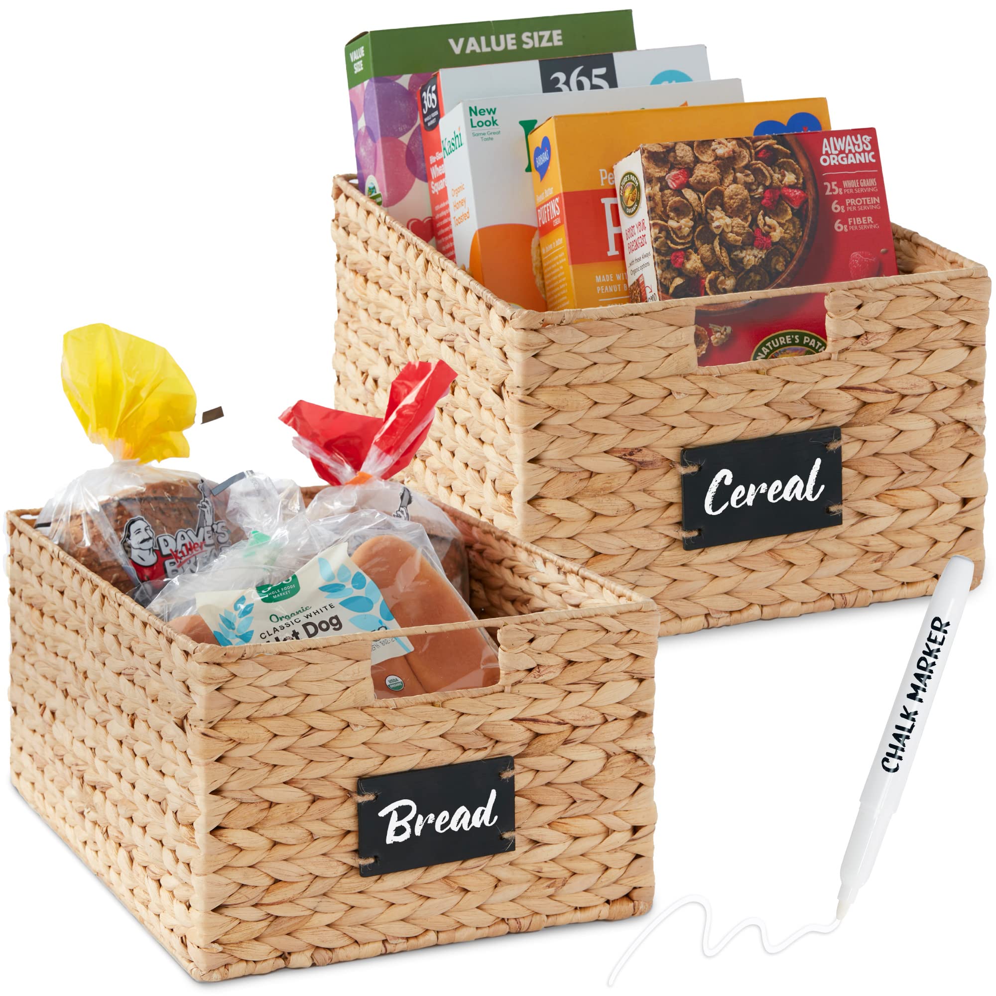 Best Choice Products Set of Woven Water Hyacinth Pantry Baskets w/Chalkboard Label, Chalk Marker