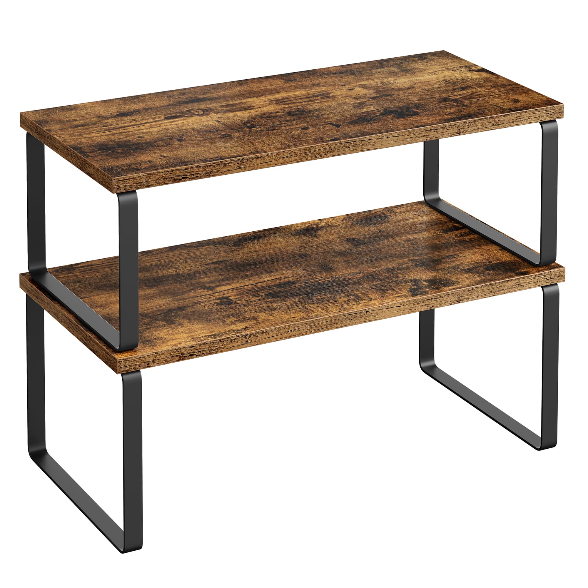 SONGMICS Cabinet Organizer Shelf, Set of 2 Kitchen Counter Shelves, Kitchen Storage, Spice Rack, Stackable, Expandable, Metal and Engineered Wood