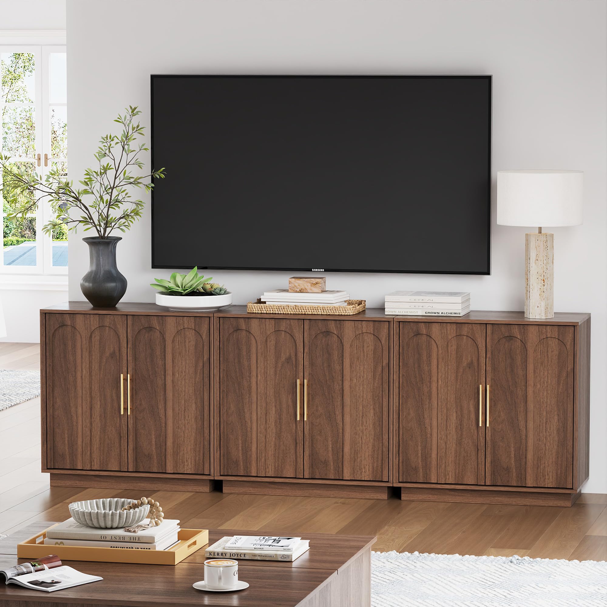 FORTUNETEC Sideboard Buffet Cabinet with Storage, Modern Accent Cabinet with Arched Doors & Shelf, 31.5" Modular Media Console, Minimalist Credenza for Living Room Kitchen Dining Room Entryway