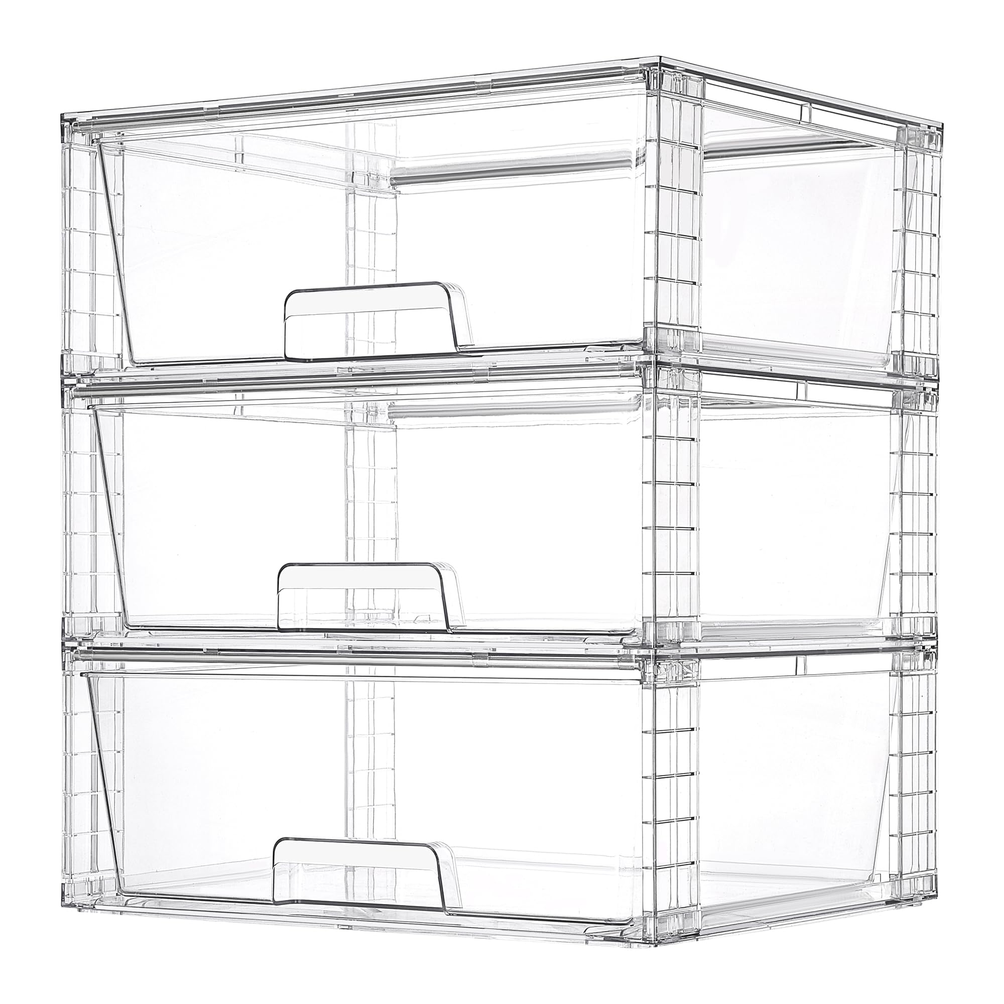 Vtopmart Large Stackable Storage Drawers,Easily Assemble Acrylic Bathroom Closet Undersink Organizers and Storage,Plastic Storage Bins for Kitchen Cabinets,Pantry,Makeup,Medicine Organization