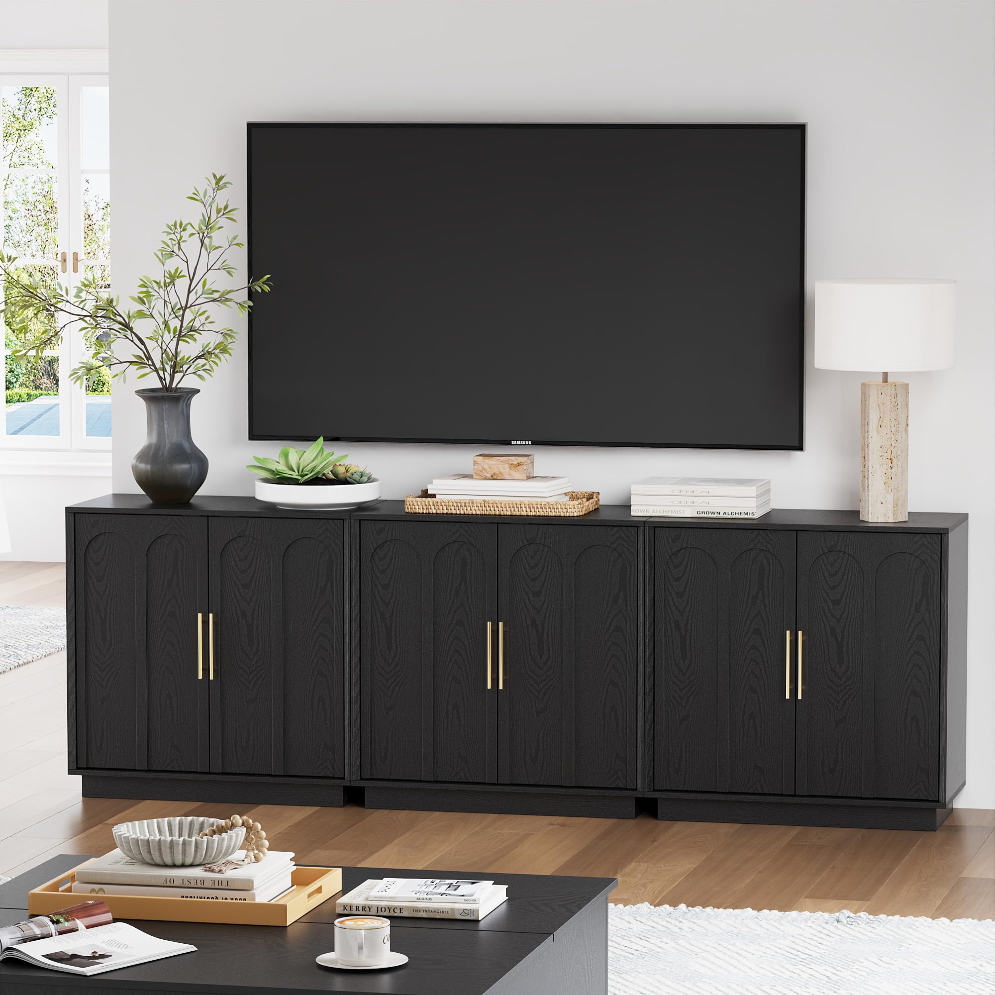 FORTUNETEC Sideboard Buffet Cabinet with Storage, Modern Accent Cabinet with Arched Doors & Shelf, 31.5" Modular Media Console, Minimalist Credenza for Living Room Kitchen Dining Room Entryway