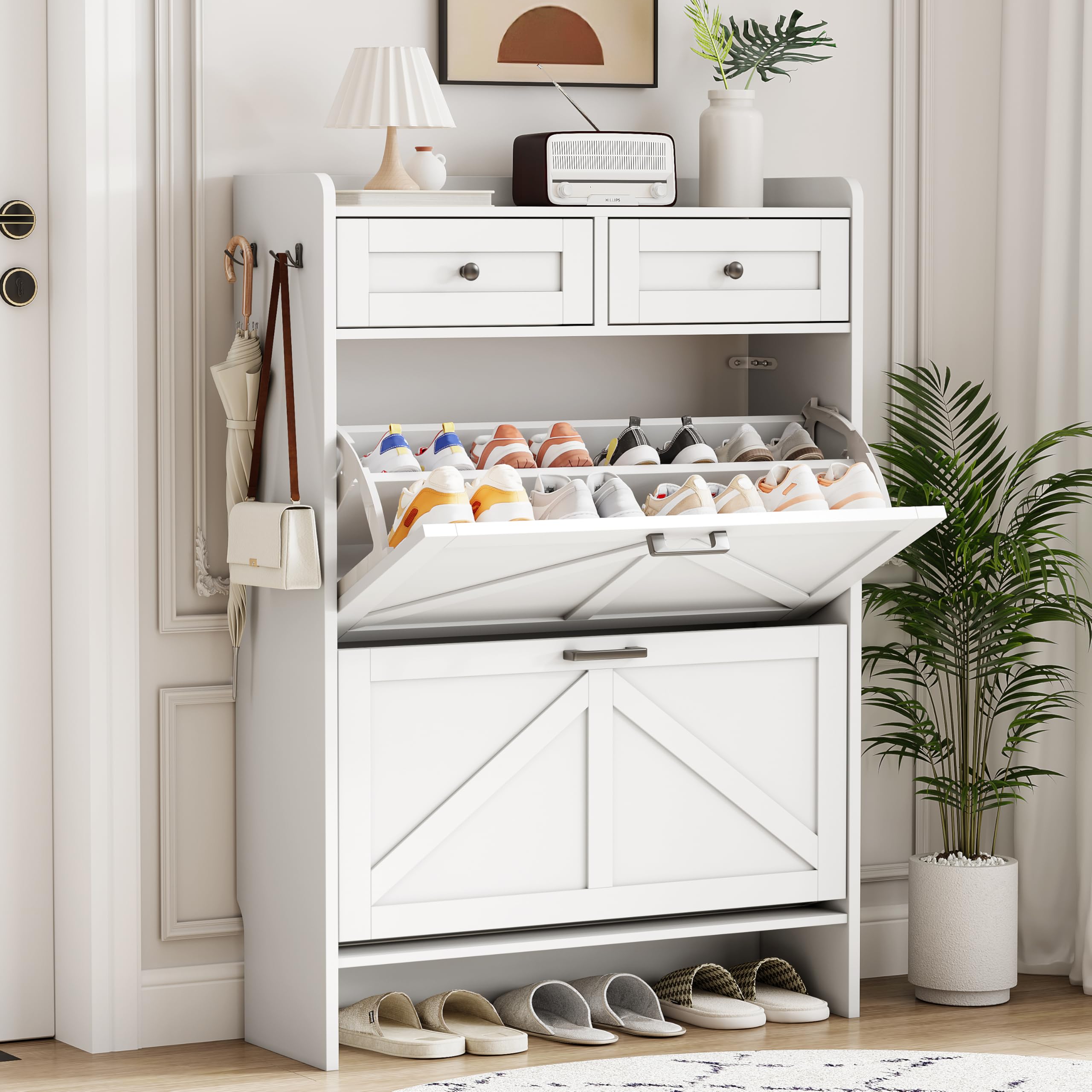 Xixini Shoe Cabinet Flip Drawers & Top Drawers