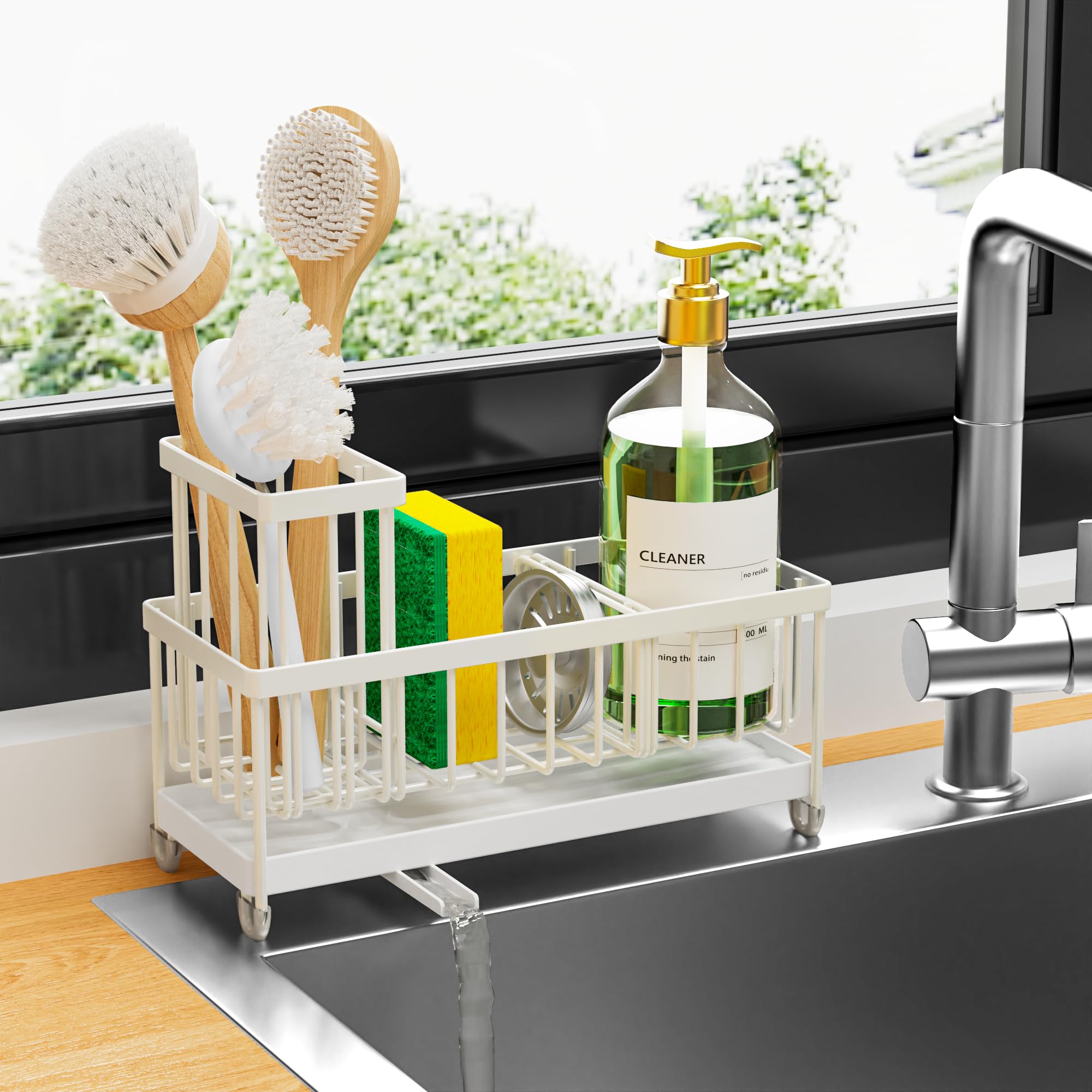 Cisily Sponge Holder for Kitchen Sink, Sink Caddy Organizer with High Brush Holder, Kitchen Countertop Organizers and Storage Essentials